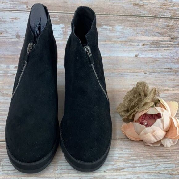 Eileen Fisher Alto Black Suede Wedge Ankle Boots Booties Platform Size 7 Zip - Picture 12 of 14